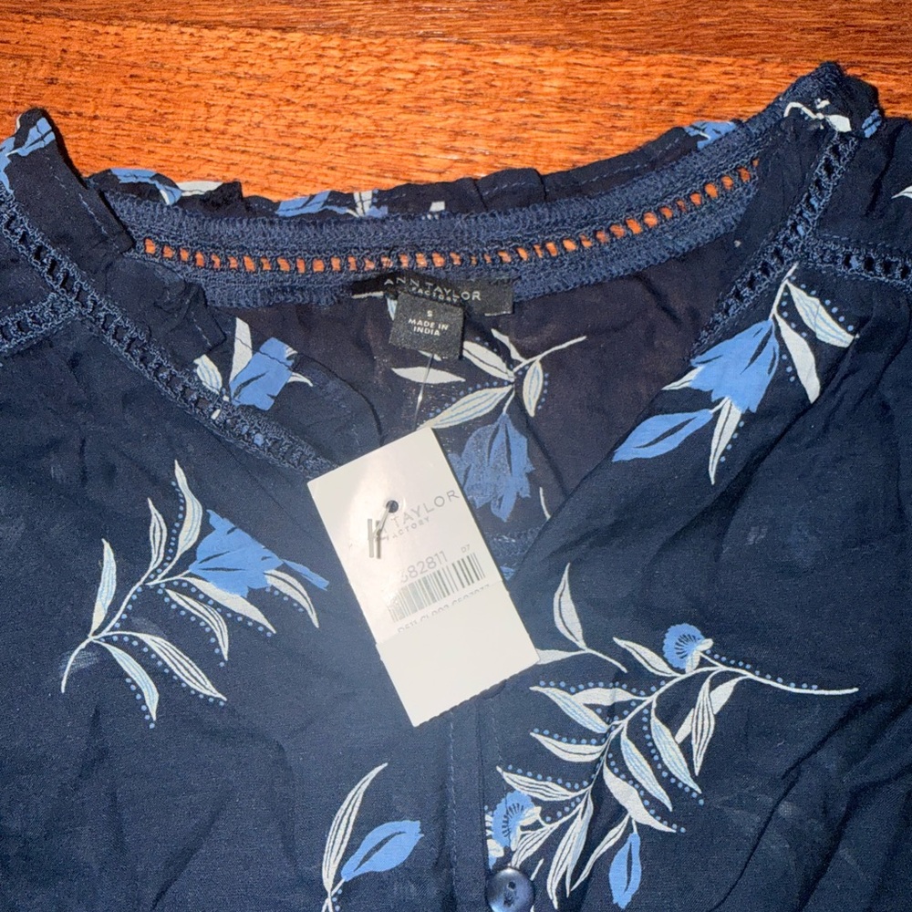 Ann Taylor Midnight Blue Floral Top